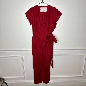 notPerfectLinen MARGARET wrap linen jumpsuit Womens M/L Red Wine